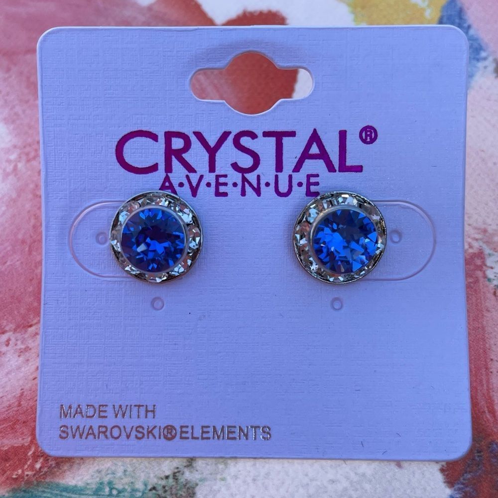 🎉🎄Gift idea! 🎁 Blue Sapphire Tone & Diamond Round Sparkle CZ Studs